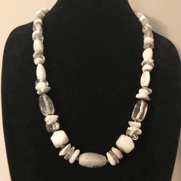 Semiprecious Quartz Crystal Agate Stone Bead Necklace Silver Metal Hook Clasp - Picture 2 of 8